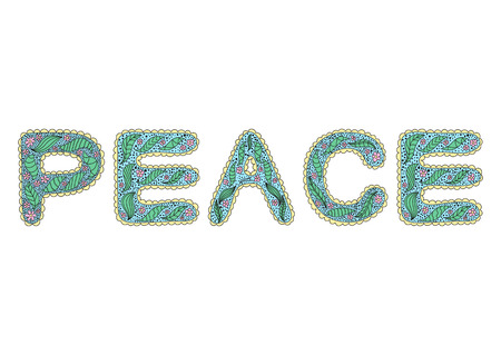 Romantic peace lettering in style of hippie with flower patterns.のイラスト素材