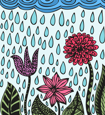 Colorful doodling hand drawn amazing flowers.のイラスト素材