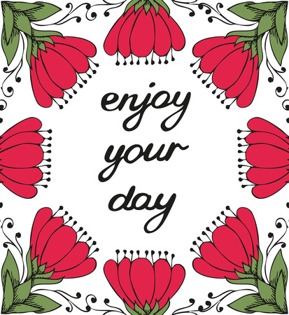 Enjoy your day. Vintage background with ancient flowers like magnolia in tattoo style, hand drawn vector illustrationのイラスト素材