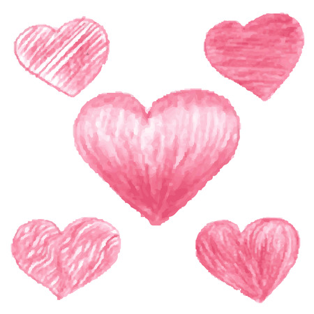 Sketch red hearts drawn by colored pencils, doodle elements for Valentines day design, vector illustrationのイラスト素材