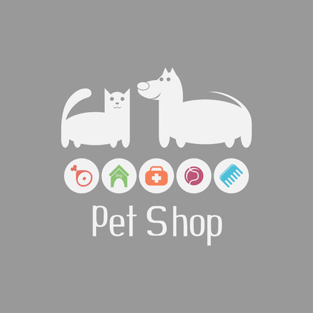 Cat and dog sign for pet shop and what they needs for pet salon or store icons, vector illustrationのイラスト素材
