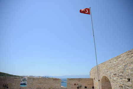 CESME, TURKEY - JULY, 13, 2018: Cesme Marina street view in Cesme Town. Cesme is popular tourist destination in Izmir Province.のeditorial素材