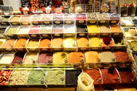 ISTANBUL, TURKEY, MARCH 14, 2019: People walking and shopping inside the Spice Bazaar (Egyptian...