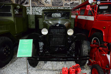 ZAPORIZHIA, UKRAINE - MARCH 24, 2019: Old military cars in Faeton museum of vintage Soviet and...