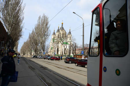 ZAPORIZHIA, UKRAINE - MARCH 24, 2019: Holy Protection Cathedral was one of the most challenging projects The Holy Protection Cathedral is almost an exact copy of the main temple of Olexandrivskのeditorial素材
