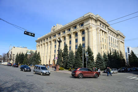 KHARKIV, UKRAINE - MARCH 29, 2019: The building of the Kharkiv Region State Administration on the Svobody square, Kharkov, Ukraine. The building in the style of the postwar Stalinist Empire.のeditorial素材
