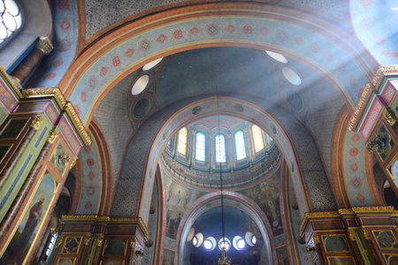 KHARKIV, UKRAINE - MARCH 24, 2019: The Annunciation Cathedral is one of the tallest Orthodox churches, inside of Annunciation Cathedral Kharkiv Ukraine in day time.のeditorial素材