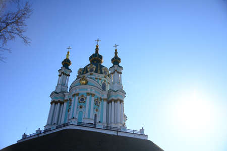 KYIV, UKRAINE - APRIL 5, 2019: Ancient Saint Andrew's Church is a major Baroque church. It was constructed between 1747 and 1754, to a design by the Italian architect Bartolomeo Rastrelli.のeditorial素材