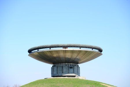 KYIV, UKRAINE - APRIL 10, 2019: Monument of the eternal flame and Mother Motherland monument in Kiev. historical sights of Ukraineのeditorial素材