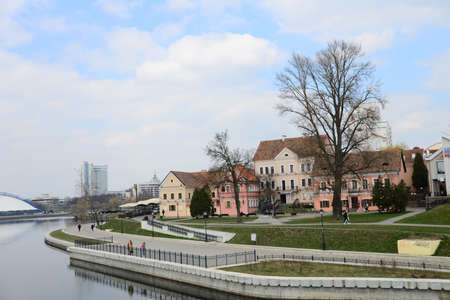MINSK, BELARUS - APRIL 15, 2019: Traetskae Pradmestse (Trinity Suburb) - historical center of Minsk...
