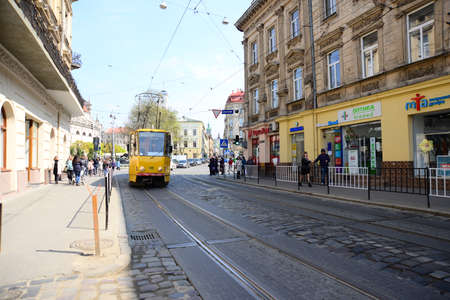 LVIV, UKRAINE - APRIL 17, 2019 The Lviv tram is an electric tramway in Lviv, Ukraine. It is the only...