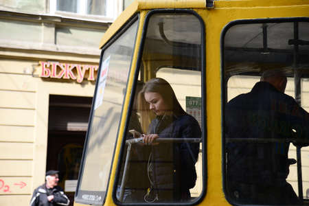 LVIV, UKRAINE - APRIL 17, 2019 The Lviv tram is an electric tramway in Lviv, Ukraine. It is the only...