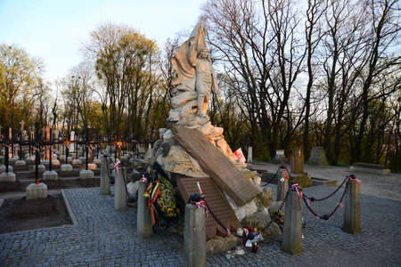 LVIV, UKRAINE - APRIL 17, 2019: Unique graves and sculptures on cemetery (famous and historic)called Lychakiv in ukrainian languageのeditorial素材