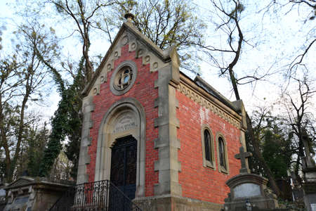 LVIV, UKRAINE - APRIL 17, 2019: Unique graves and sculptures on cemetery (famous and historic)called...