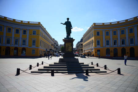 ODESSA, UKRAINE - APRIL 20, 2019: Monument to Duc de Richelieu on Primorsky Boulevard in the city of...