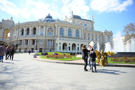 ODESSA, UKRAINE - APRIL 20, 2019: Beautiful Opera and Ballet House in Odessa, Ukraine,famous...