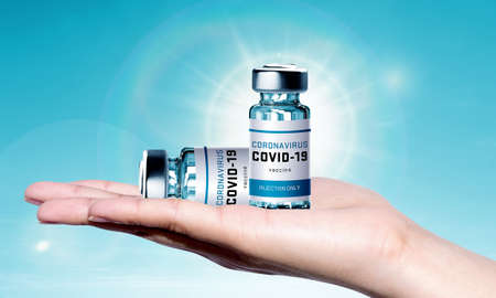 Creative design for Coronavirus vaccine background. Covid-19 corona virus vaccination with vaccine...