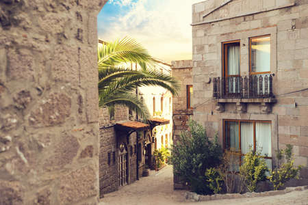 Typical Aegean Architecture and beautiful ancient city of Assos at Sunny Day, Canakkale, Turkey.のeditorial素材