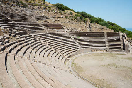 Assos Antique Amphitheater. Ruins of the Amphitheater at the ancient city of Assos. Behramkale, Canakkale,Turkeyのeditorial素材