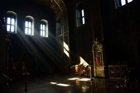View of the St. Michaels Golden-Domed Monastery with cathedral and bell tower seen in Kiev, the Ukrainian Orthodox Churchのeditorial素材