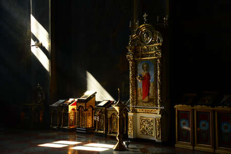 View of the St. Michaels Golden-Domed Monastery with cathedral and bell tower seen in Kiev, the Ukrainian Orthodox Churchのeditorial素材