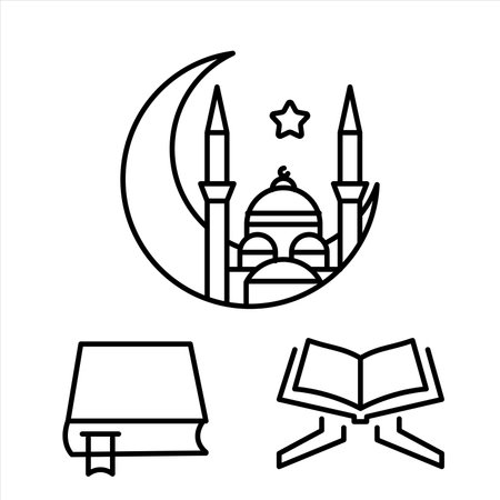 Ramadan icon set with islamic calendar, fasting, holy book, crescentのイラスト素材
