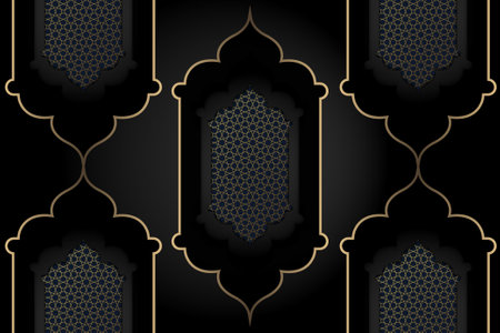 Islamic greetings ramadan kareem card design background with lanterns and crescent moon. (Translation: Happy Eid Al-Ramadan.)のイラスト素材