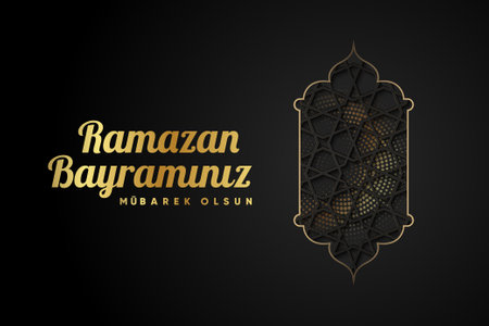 Islamic greetings ramadan kareem card design background with lanterns and crescent moon. (Translation: Happy Eid Al-Ramadan.)の写真素材