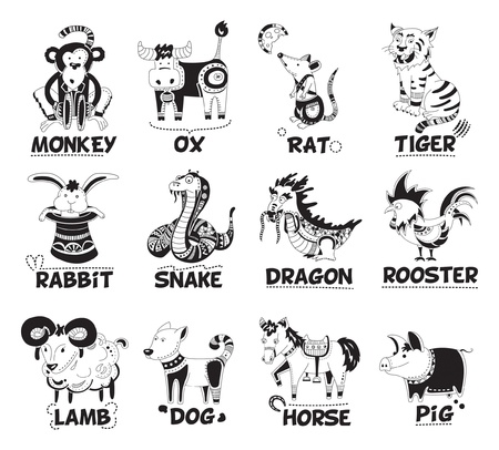 Animals from Chinese horoscopeのイラスト素材