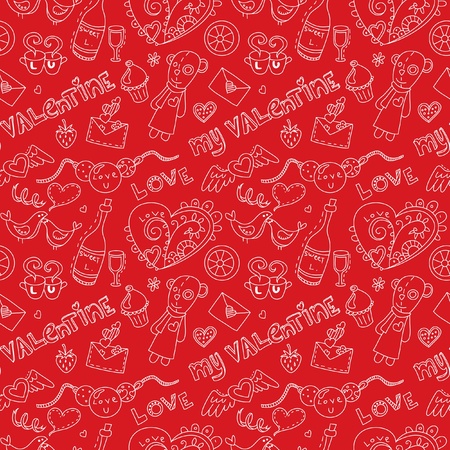 Pattern for st. Valentine's day. On red background.のイラスト素材