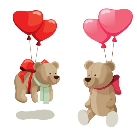 Light brown teddy bears with balloons. Isolated on white background.のイラスト素材