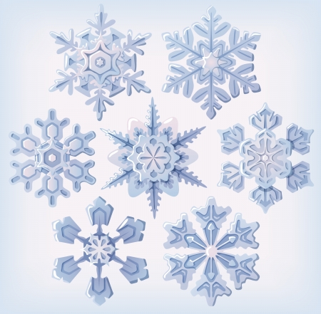 Set of ornate three dimensional snowflakes icons.のイラスト素材