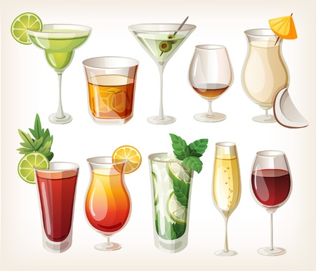 Collection of alcohol coctails and other drinks のイラスト素材
