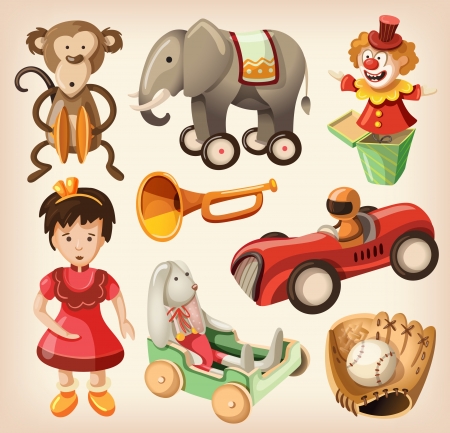 Set of colorful vintage toys for kidsのイラスト素材