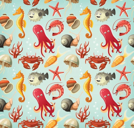Set of fish and animals from sea.のイラスト素材