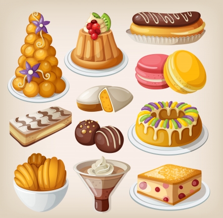 Set of traditional french dessertsのイラスト素材