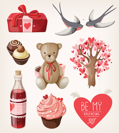 Set of romantic items for valentine dayのイラスト素材