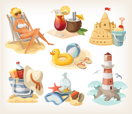 Set of summer beach elements and situationsのイラスト素材