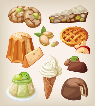 Set of traditional italian desserts, sweets and cookiesのイラスト素材