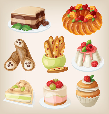 Set of traditional italian desserts, sweets and cookiesのイラスト素材
