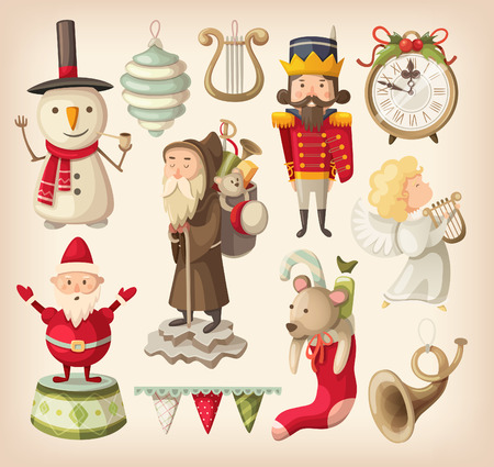 Set of retro christmas toys for children that can be found in grandma closetのイラスト素材