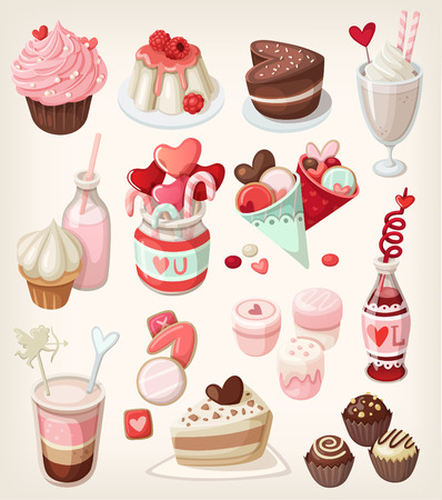 Colorful food for love related occasions: Valentine's day, romantic date, weddingのイラスト素材
