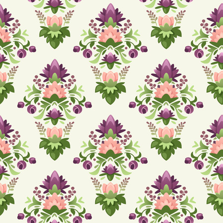 Colorful seamless wrapping paper pattern with violet flowers.のイラスト素材