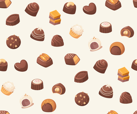 Seamless vector pattern with chocolate sweets on white background.のイラスト素材