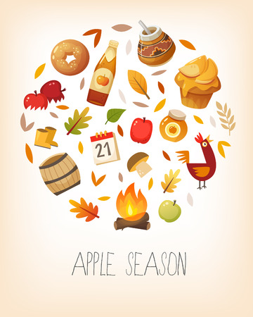 Set of icons on apple theme arranged in circle. Isolated vector illustrations.のイラスト素材