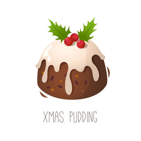 Collection of cakes pies and desserts for all letters of alphabet. Letter X - xmas cake christmas pudding. Sticky sponge cake with dried and candied fruit and citrus zest. Isolated vector illustrationのイラスト素材
