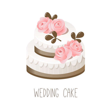 Collection of cakes, pies and desserts for all letters of alphabet. Letter W - wedding cake. Vanilla cake with vanilla buttercream frosting and roses made of icing sugar. Isolated vector imagesのイラスト素材