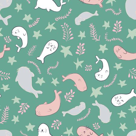 seal ocean seamless pattern design. Perfect for nursery and textile designのイラスト素材