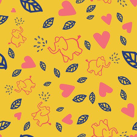 cute little elephants heart leaf seamless pattern design. Great for kids or nurseryのイラスト素材