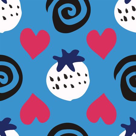 strawberry fruit heart vector seamless repeat pattern . Perfect for food illustration, background and textile designのイラスト素材